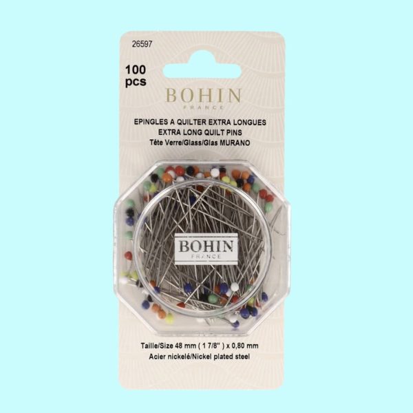 Bohin Quilting Glass Head Pins (Size 30, 1 7/8”, 100 ct)