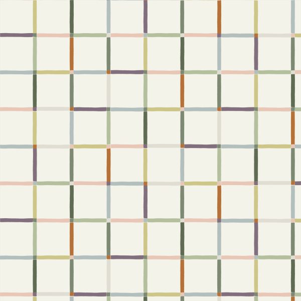 227596 Cream fabric with a hand-painted rainbow plaid grid in earthy tones from the Planted collection by Betsy Siber for Cloud9 Fabrics