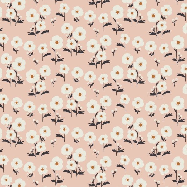 227599 Blush pink fabric with cream flowers and green stems from the Planted collection by Betsy Siber for Cloud9 Fabrics